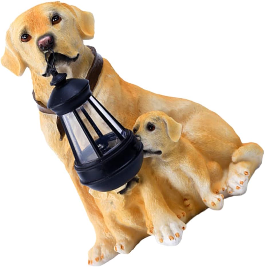 SUPVOX Solar Powered Dog Shaped Resin Garden Light Outdoor Lawn Ornament Puppy Statue Decorative Adornment for Patio Pathway