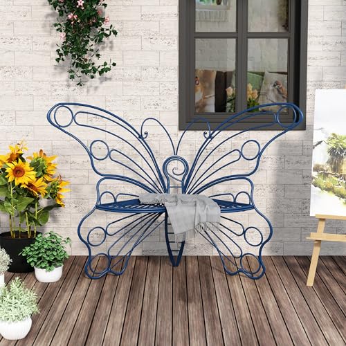 DIBRATY 50 Inches Outdoor Bench, Garden Bench with Sturdy Iron