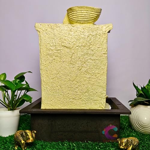 Image of Decorative Water Fountain for Home Decor, Office, Indoor & Outdoor, Garden, Puja Room, Vaastu, Reception, Spa, Gifting. (Yellow Stone Sleeping Buddha)