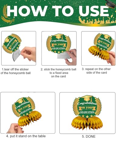 Image of Graduation Table Decorations Class of 2026, 9Pcs Graduation Centerpieces for Tables Green Gold Honeycomb Centerpiece Congrats Grad Table Toppers Congratulate Decorations for Grad Party Supplies
