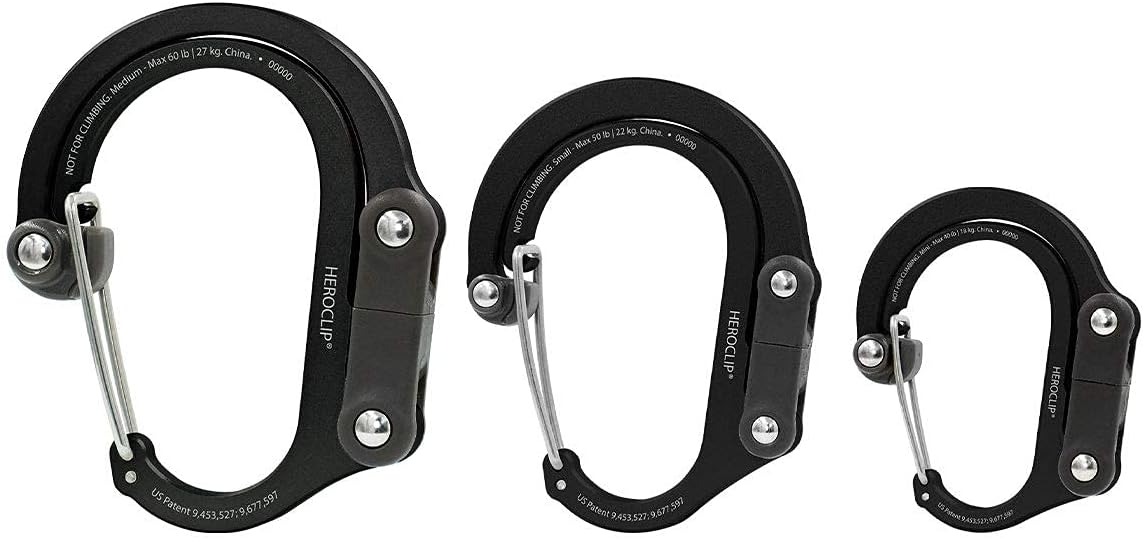 HEROCLIP Carabiner Gear Clip and Hook (Medium) for Camping, Backpack, Suitcases and Garage Organization,