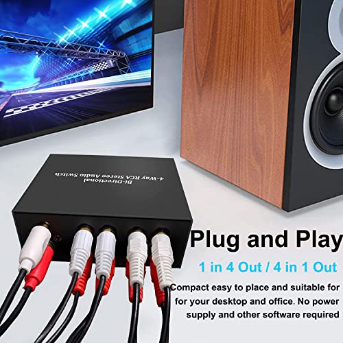 XMSJSIY 4-Way Bi-Directional L/R RCA Stereo Audio Switcher, 1 in 4 Out or 4 in 1 Out - Image 4