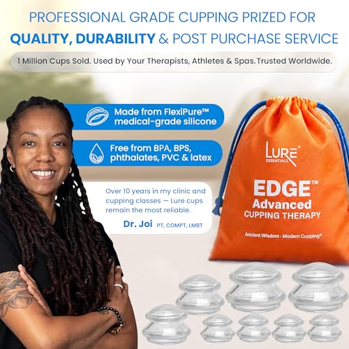 Image of Lure Essentials Edge Silicone Cupping Set, Cupping Kit for Massage Therapy, Long Lasting Cups for Professional & Home Use, Body Sculpt Cup for Cellulite, Ultra Transparent Clear (8 Count)