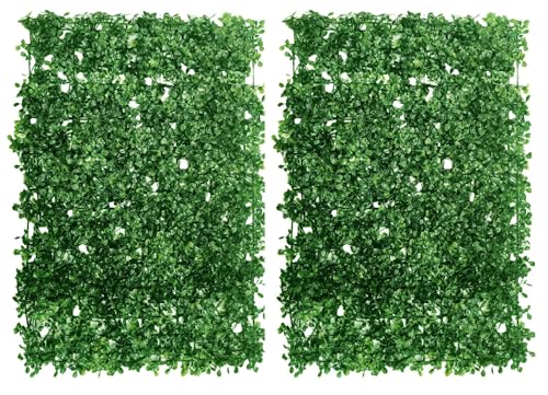 Image of Dekorly Plastic Artificial Grass Wall Panels | Indoor Outdoor Decoration | Garden, Floor, Balcony Home Decoration | Vertical Garden Artificial Wall Plants (58cm x 40cm, Set of 2), Green