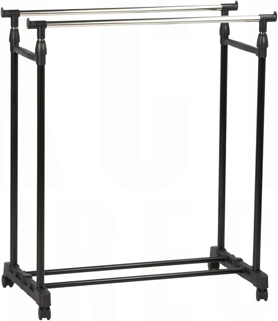 KCT - Adjustable Clothes Rack on Wheels Double Rail Freestanding Clothing