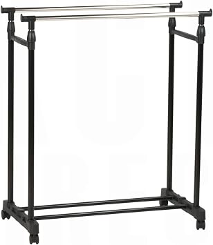 KCT - Adjustable Clothes Rack on Wheels Double Rail Freestanding Clothing