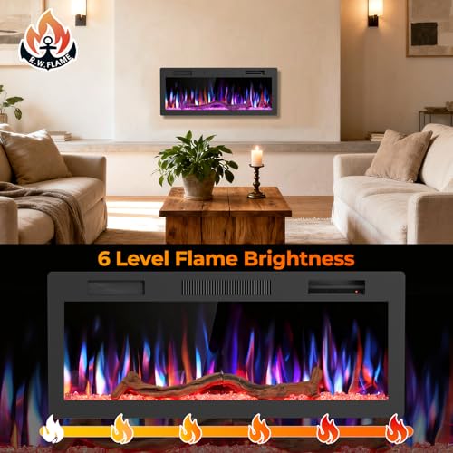 Image of R.W.FLAME 42 inch Recessed and Wall Mounted Smart Electric Fireplace, Alexa /WiFi Enabled, APP Control with Multiple Sound Modes, Remote Control with Timer, Adjustable Flame Colors and Speed