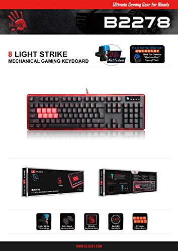 Bloody B2278 8-Key Light Strike (Lk) Semi Optical Mechanical Gaming Keyboard – Red Led Backlit – 8 Lk Blue Switch #TOP4