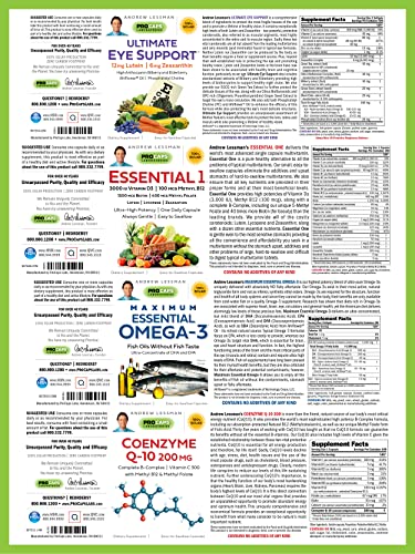 Andrew Lessman 4 Product Nutrition Support Bundle – 60 Count Each Of Ultimate Eye Support, Essential One, Essential Omega-3 And Coenzyme Q-10. Supports And Promotes Optimum Health. #TOP1