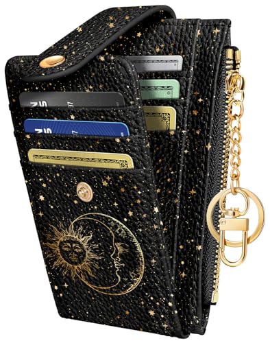 Miss Adola Cute Card Wallet Women - Small Wallets with Keychain Sun Moon RFID Credit Cardholder Aesthetic Fashion Design Coin Purse for Female Ladies Teen Girls