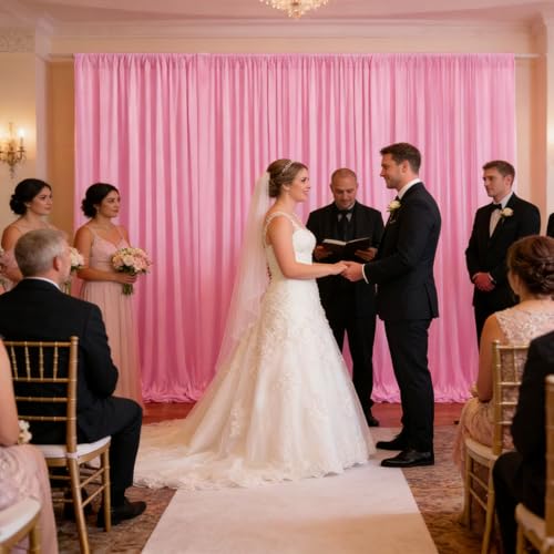 Image of 2 Panels Pink Backdrop Curtain, 10 x 10 Feet Polyester Background Curtains for Parties, Weddings, Baby Showers, Halloween, Christmas, Birthday Party Photoshoot Backdrop Curtains Decorations