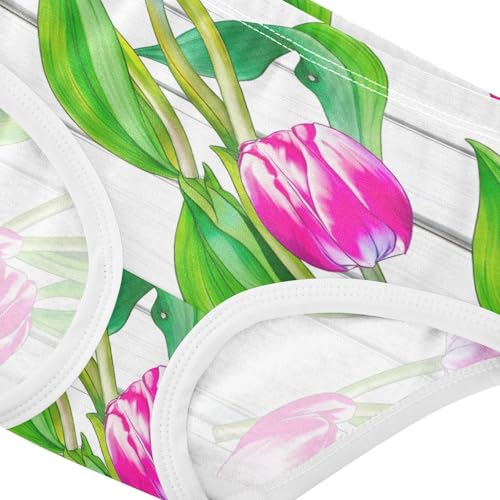 Durable Toddler Underwear Floral 2t Cotton Cute Panties Girl Pink Tulips Green Leaves White Briefs Underpants4