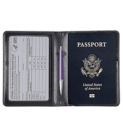 Kingmas Passport Holder Cover, Vaccine Card Holder Rfid Blocking Travel Passport Wallet Leather Case For School Bussiness Trip Travel And Go Abroad (Black, Elastic Band) #TOP5
