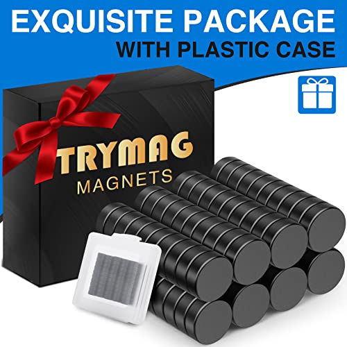 Image of TRYMAG Small Black 8x3mm Disc Magnets, 80Pcs Strong Rare Earth Tiny Black Round Button Magnets for Fridge, Whiteboard, Billboard, Hobbies, Office, DIY