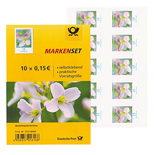 10 Stück 0,15 EUR postfrische selbstklebende Briefmarken + Gutsch. | Frankaturware Markenset (Motiv Wiesenschaumkraut) Cover