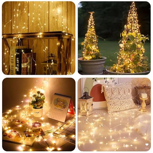 2 Stück Lichterkette Klein 2m 200 LED Lichterschweif Mit Batterie Und Fernbedienung, 8 Modi Wasserfall Lichterketten Wasserdicht Lichterbündel, LED Lichterbündel Für Innen Außen Garten Deko (Warmweiß)