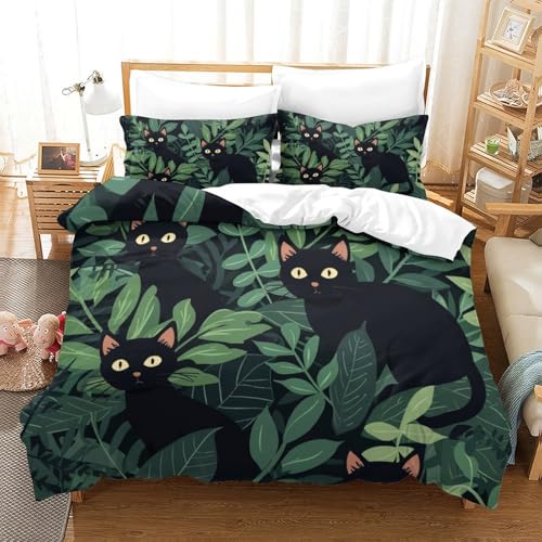 Housse de couette chat microfibre douce et zippée pour lit ado