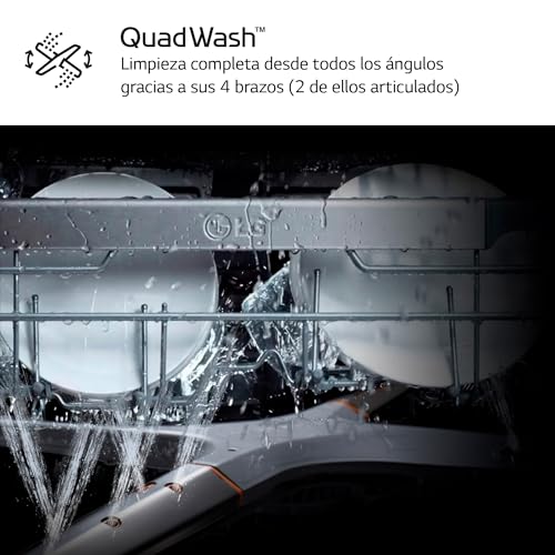 LG DF355FP - Lave-vaisselle avec technologie QuadWash, système EasyRack, paniers flexibles, plateau à couverts, anti-traces de doigts, classe C, 14 l, inox