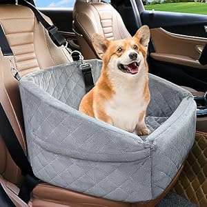 NEEZUKAR Dog Car Seat for Small Dogs,Detachable Washable Dog Booster Seat for Medium Dogs Under 30lbs, Pet Car Seat Travel Bed with Storage Pockets and Dog Safety Belt (Grey)