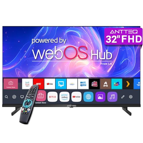 Antteq 32 Inch TV FHD Smart WebOS Television, 1080P MagiQ 32" with Full HD ThinQ AI, Voice Magic Remote Airplay, Apple TV+, Netflix, Freeview, YouTube, WiFi, 2025 Black Televisions