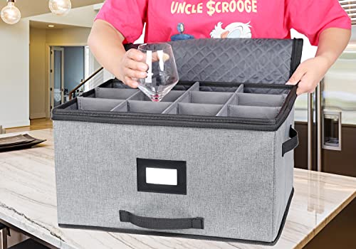 Victorich Ultra Large Thick Hard Shell Additional Front Handle Stemware Storage Box, Wine Glass Storage Box With Lable Window, Fully-Padded Inside With Hard Sides #TOP1