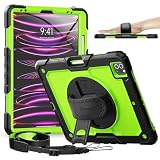 Timecity for iPad Pro 12.9 Case 6th/5th/4th/3rd Gen, 360° Rotating Stand, Pencil Holder & Wireless Charging, Shockproof with Screen Protector & Shoulder Strap - for Designers & Professionals - Green