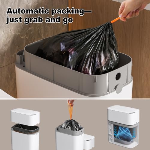 Image of funest Bathroom Trash Can, Automatic Bagging Garbage Can, 3.5 Gallon Slim Smart Small Plastic Trash Bin, Narrow Motion Sensor Trash Can for Bedroom, Office White