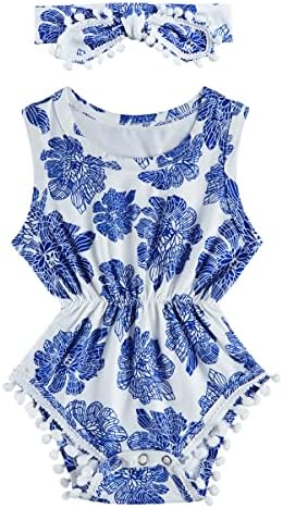 BFUSTYLE Funny Onesie for Baby Girls Soft Cotton Blend Romper Wean Neonate Babe Tassel Outfits Clothes 3-6 Months Blue White
