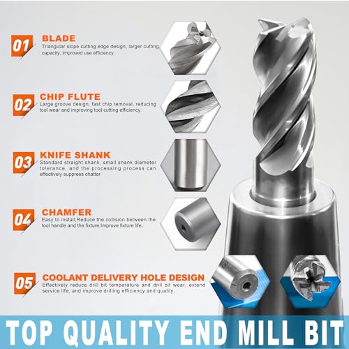 Asnomy AS0087-5P6 5Pcs 1/4"Inch 4-Flute Straight End Mill Set,Cnc Milling Cutter Drill Bits Router Bits Cutter Tool Set thumb #2
