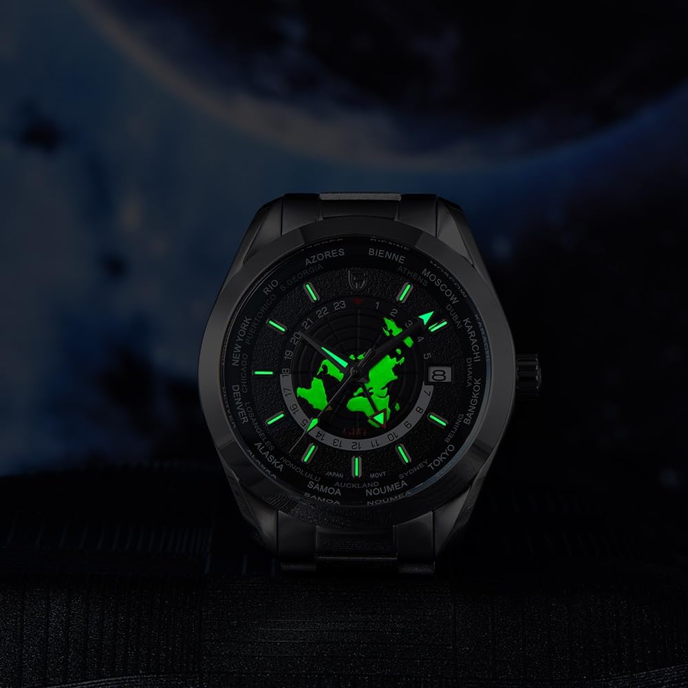 TYBERLEY Pagani Design PD1788 Luxury Men's Automatic Watch Dual Time Zone NH34 GMT Movement Stainless Steel Strap Waterproof Luminous Multifunctional Men's Mechanical Watches