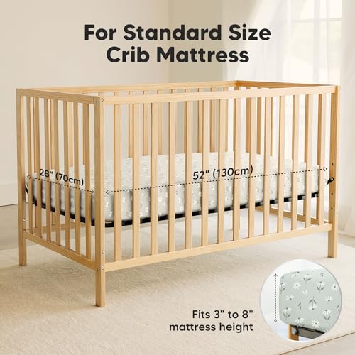 Image of 2-Pack Waterproof Crib Sheets for Boys, Girls, 52x28 Fitted (Daisies) | Organic Cotton Baby Crib Sheets, Toddler Mattress Protector Cover, Washable, Soft & Durable Baby Bedding Essentials