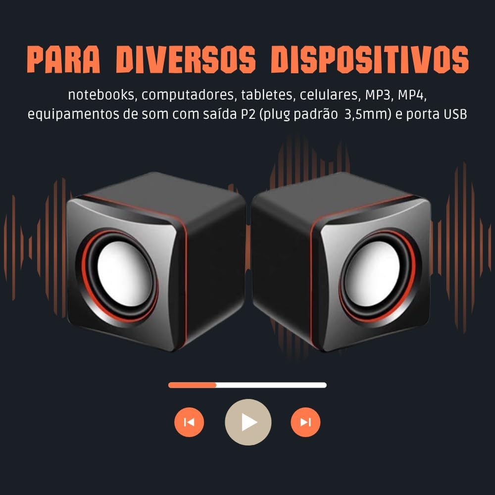 Caixa de Som USB para Notebook e Computador - 2 Mini Caixinha de Som Estéreo Portátil 3.5mm P2 para Música, Jogos e Home Office - Caixa de som Auto falante - Shop100 Caixa de Som USB para Notebook e Computador - 2 Mini Caixinha de Som Estéreo Portátil 3.5mm P2 para Música, Jogos e Home Office - Caixa de som Auto falante - Shop100