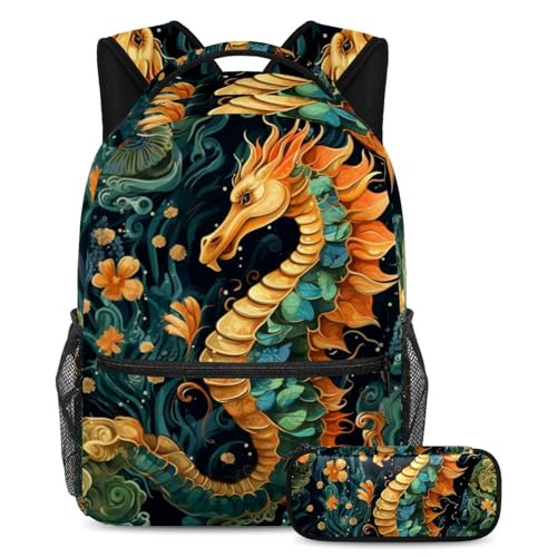 Sac à dos Galaxy Ocean Seahorse grand cartable scolaire mixte et trousse de cours