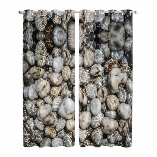 River Stone Window Curtains Panels with Grommet,Nature Farmhouse Beige Brown