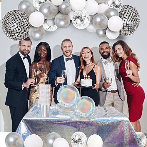 Akide Iridescent Party Birthday Party Supplies Decoration Disposable Iridescent Paper Plates Disco Ball Balloon Hanging Dots Streamer For Disco Groovy 60S 70S Wedding Birthday Party Decorations #TOP5