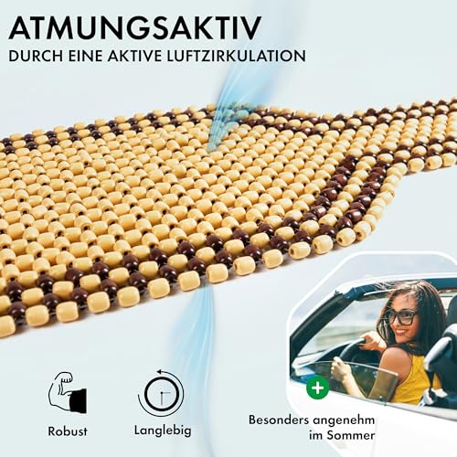 Walser CarComfort Sitzauflage aus Holzperlen, Sitzaufleger Holzkugeln, Massage Autositzauflage Holz, Universal Sitzmatte schwarz/weiß 13551