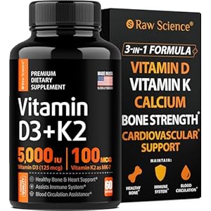 Vitamin D3 K2 Calcium Supplement – Vitamin D 5000 IU + Vitamin K2 MK7 100 mcg, Bone Strength & Heart Health Supplements for Women & Men, D3K2 Teeth Vitamins with Bioperine, US-Made Non-GMO 60 Capsules