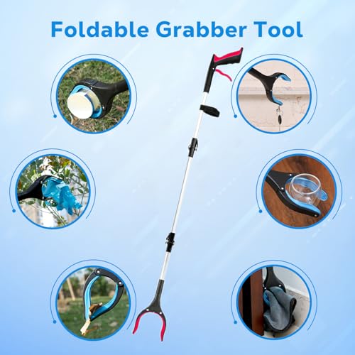 Image of Grabber Reacher Tool - 43 inch Extra Long Foldable Gripper and Reaching Tool - Heavy Duty Pick Up Stick Grabbers for Seniors, Trash, Surgery Recovery Must Haves Gifts (Red-43in)
