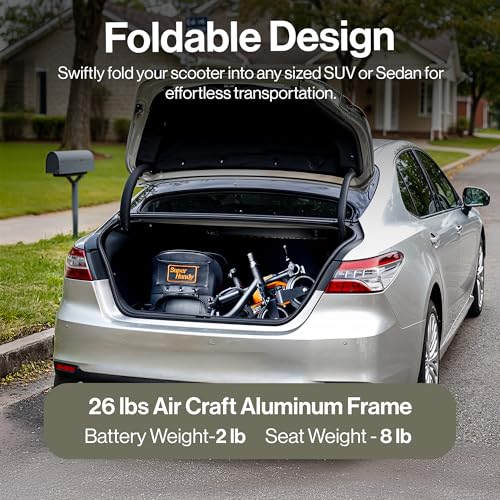 SuperHandy Passport Mobility Scooter for Adults - Foldable, 3 Wheel, Airline Travel Friendly - 6.5 Mile Range, 48V 2Ah Li-Ion Swappable Battery System (1 Li-Ion Battery)