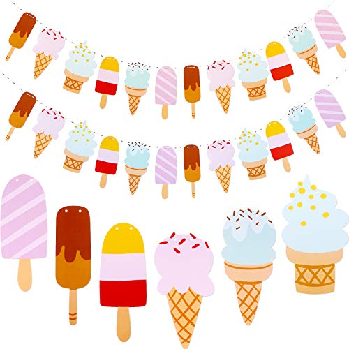 Leinuosen 2 Pack Ice Cream Bar Banner Garland Birthday Party Decorations for Ice Cream Theme Party Baby Shower Wedding Photo Prop Decorations