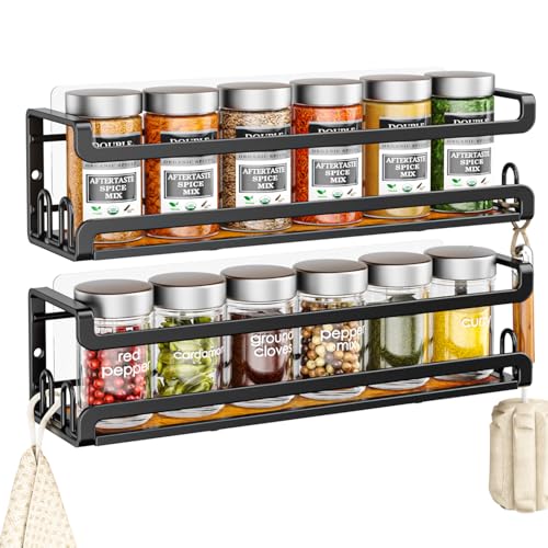 Doakhirmit Wall Mounted Spice Rack with 16 Hooks, Rustic Wood