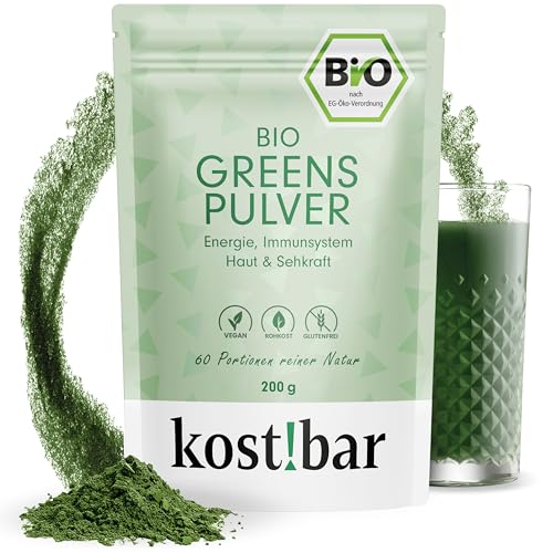 BIO Greens | Reine Natur für Energie & Immunsystem | 5 Grassaftpulver (33:1) | 6-fache Konzentration ggü. Gerstengras Pulver | Superfood für Vitamine | Smoothie Pulver | Grüner Helfer - 60 Portionen