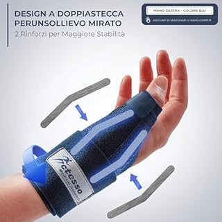 Actesso Tutore Pollice Neoprene - Sollievo Mirato per Dolore, De Quervain, Tendinite, Rizoartrosi, Distorsioni | Supporto Stabilizzante per Pollice e Polso, Uso Giorno e Notte (Mano, Destro, Blu)