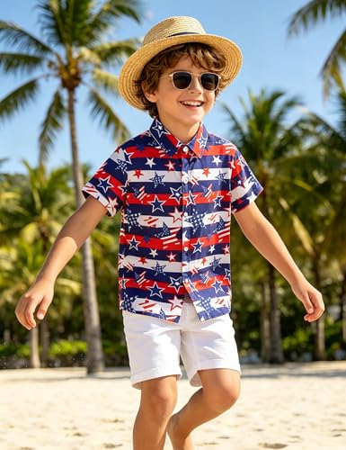 Image of Boys Hawaiian Shirt Kids Button Down Aloha Beach Hawaii Tops 5-14Y