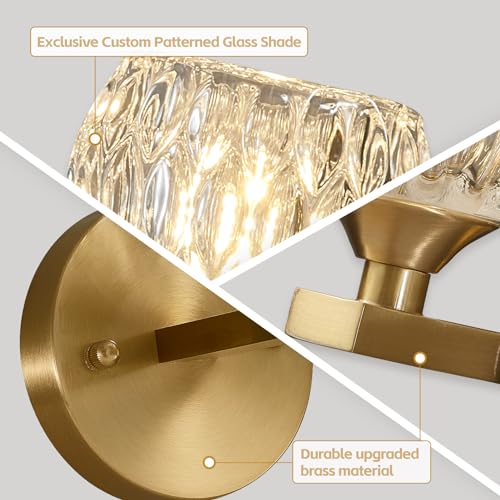 Image of Vintage Wall Sconces Set of 2 Antique Wall Light Gold Glass Wall Lamp Sconces Hardwired Indoor Wall Light Fixtures for Bedroom Living Room Bedside G9*2(Bulb Includ)