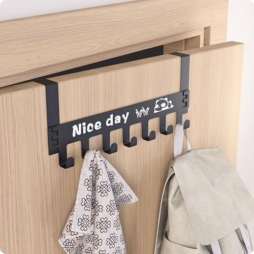 Image of Amiraj Powder-Coated Over Door Organizer, 7-Hook Heavy Duty, No-Drill Hanger for Bathroom, Bedroom & Kitchen (Black, Pack of 1)