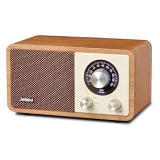 Joiimu Vintage Wood FM Radio Bluetooth Speaker with Rechargeable Battery,Small Desk HD Radio for Home Office Kitchen Decor