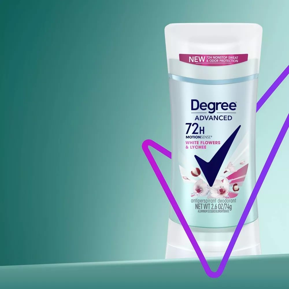 Degree Advanced Antiperspirant 72-Hour Sweat & Odor Protection White Flowers & Lychee Deodorant for Women with MotionSense Technology 2.6 oz, (Pack of 4)