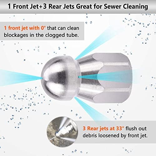 YUET 10M Pressure Washer Drain Pipe Cleaning Hose Cleaner Kit Wth Adapter,Flexible Tube Unblocker With Jet Nozzle Rotating for Karcher High Pressure Washers Replacement, Kärcher K2-K7 Series and LAVOR