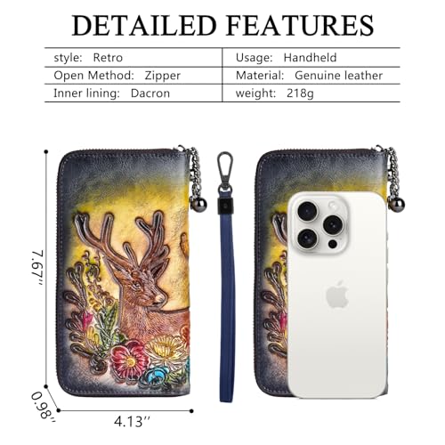 Image of Wallet Genuine Leather for Women - with RFID Blocking Card checkbook ID Slot Large Capacity Vintage style (deer black)